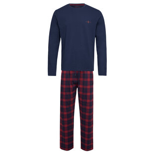 Phil & Co Lange Heren Winter Pyjama Set Katoen Geblokt Donkerblauw