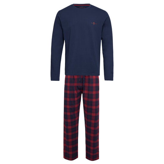 Phil & Co Phil & Co Long Men's Winter Pajama Set Cotton Blocked Dark Blue