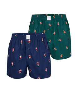 MG-1 Wijde Kerst Boxershorts Heren Groen / Blauw 2-Pack