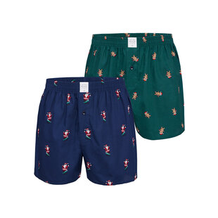 MG-1 Wide Christmas Boxer Shorts Men Green/Blue 2-Pack