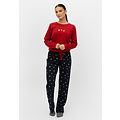 Happy Shorts Happy Shorts Ladies Christmas Pajama Set Shirt Red + Dark Blue Pants With Gingerbread Print