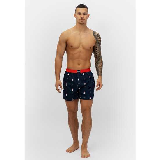 Happy Shorts Happy Shorts Wide Christmas Boxer Shorts Men's Santa Claus + Reindeer Dark Blue