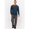 Phil & Co Phil & Co Lange Heren Pyjama Set Met Flanellen Pyjamabroek Blauw