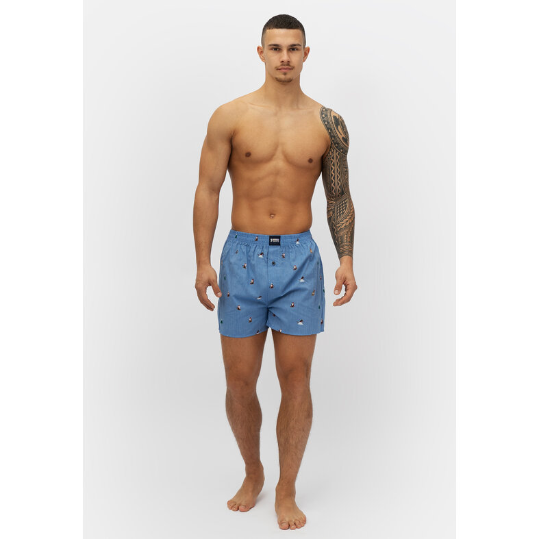 Happy Shorts Happy Shorts Wijde Kerst Boxershort Heren Skiing Santa Lichtblauw