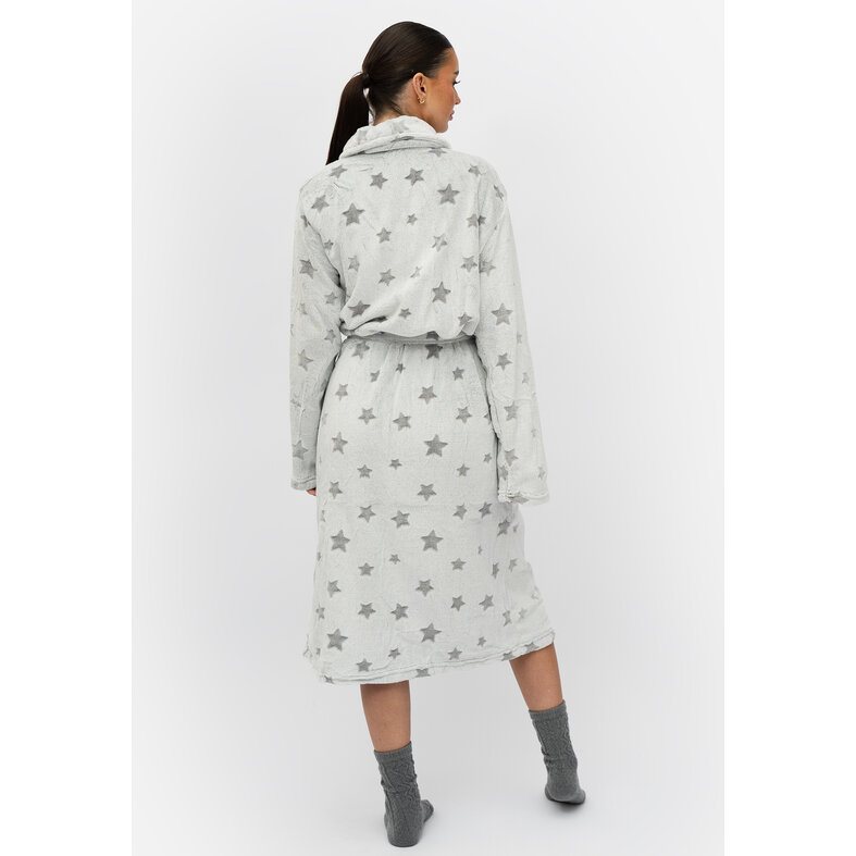 By Louise By Louise Fleece Badjas Dames Wit Met Sterren