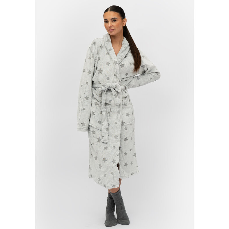 By Louise By Louise Fleece Badjas Dames Wit Met Sterren