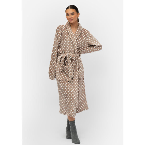 By Louise By Louise Fleece Bathrobe Ladies Brown Dotted