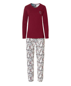 By Louise Dames Pyjama Set Lang Katoen Bordeaux Met Bloemen Print