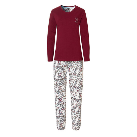 By Louise By Louise Dames Pyjama Set Lang Katoen Bordeaux Met Bloemen Print