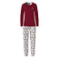 By Louise By Louise Ladies Pyjama Set Long Cotton Bordeaux With Floral Print