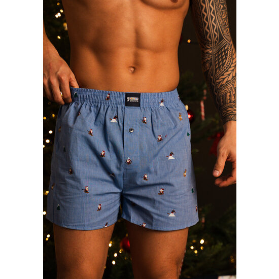 Happy Shorts Happy Shorts Wide Christmas Boxer Shorts Men's Skiing Santa Light Blue