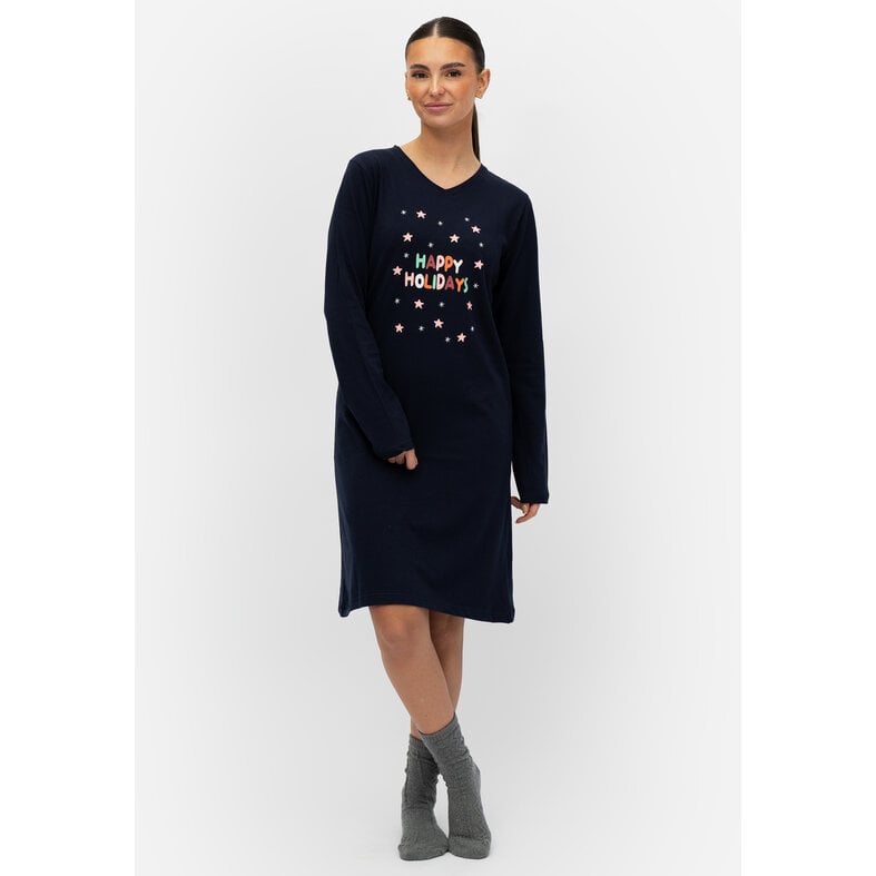 Happy Shorts Happy Shorts Ladies Christmas Pajama Nightshirt Dark Blue