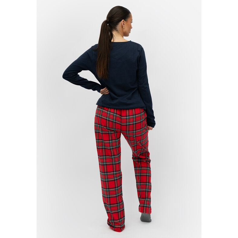 By Louise By Louise Dames Pyjama Set Met Flanellen Pyjamabroek Donkerblauw