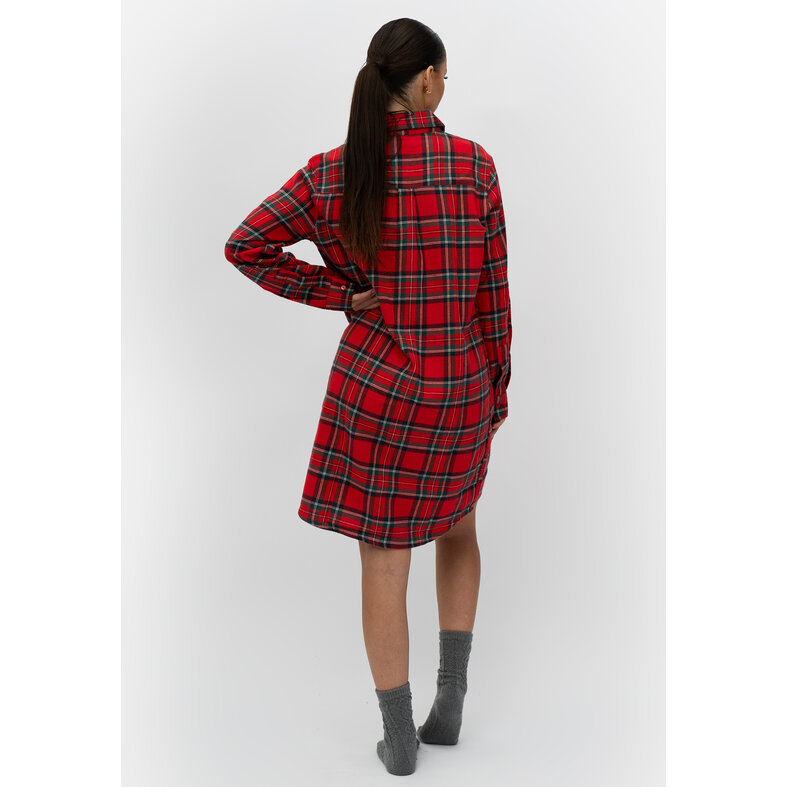 By Louise By Louise Dames Pyjama Nachthemd Flanel Geruit Rood