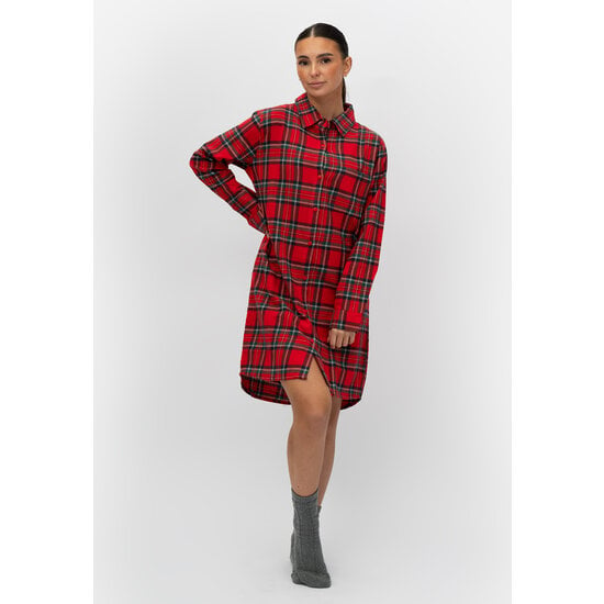 By Louise By Louise Ladies Pyjama Nightshirt Flannel Checkered Red