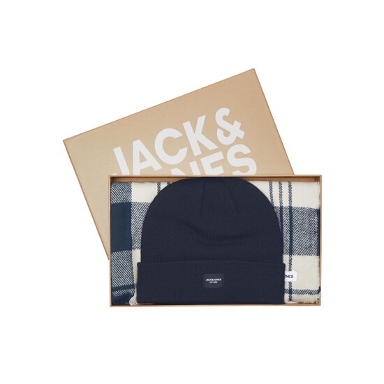 Jack & Jones Jack & Jones Men's Giftbox Hat + Scarf Dark Blue / White