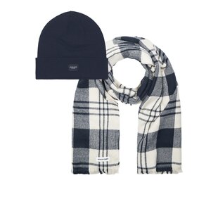 Jack & Jones Heren Giftbox Muts + Sjaal Donkerblauw / Wit