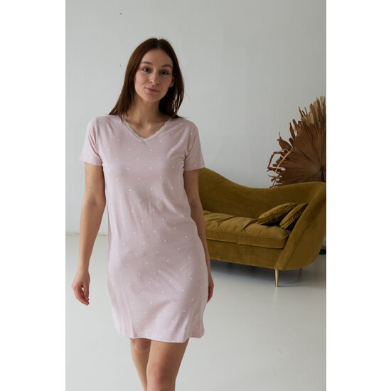 By Louise By Louise Ladies Nightshirt Short Sleeve Pink With Dots