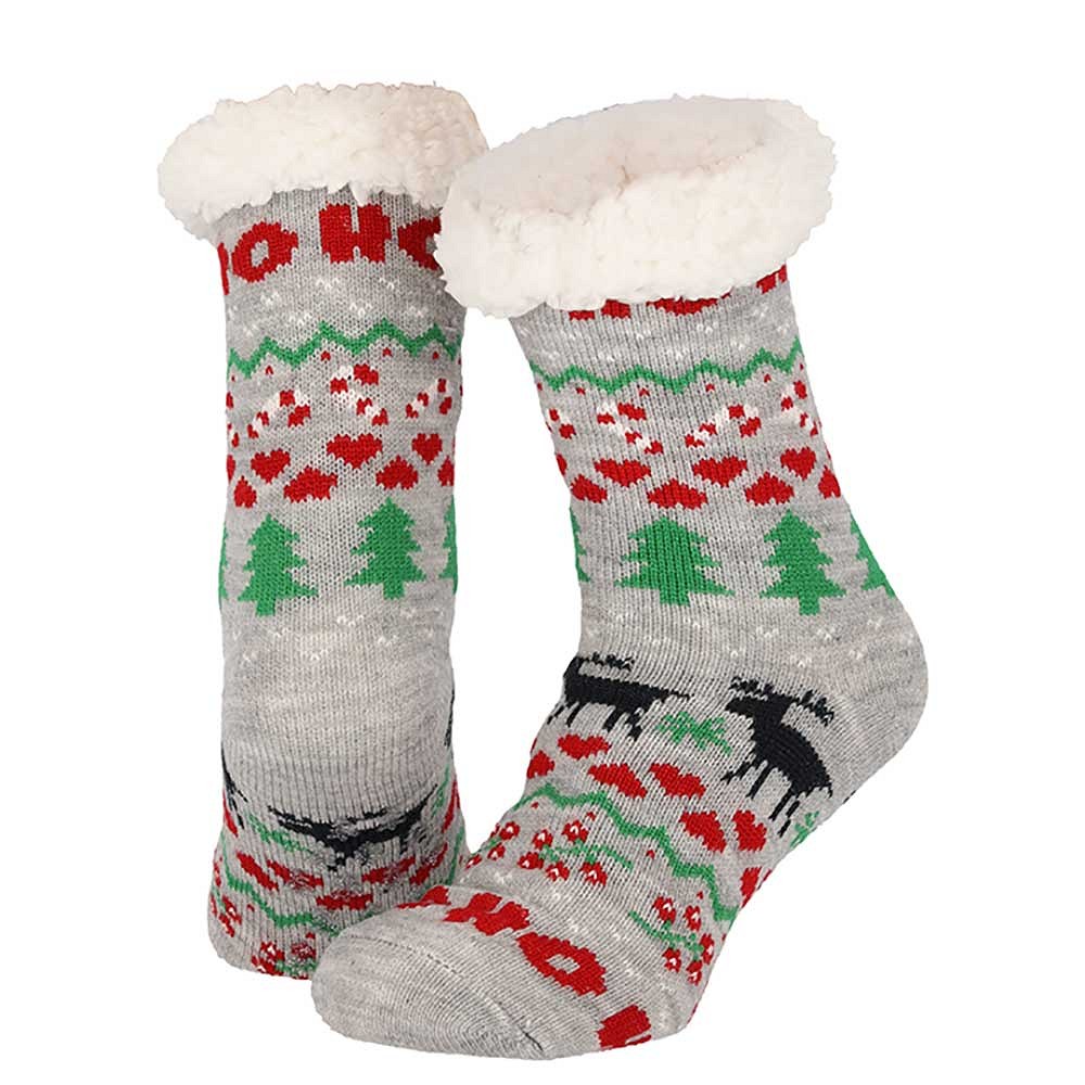 Apollo Dames Home Socks Kerst Huissokken Kerstsokken Grijs