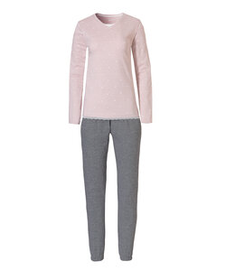 By Louise Ladies Pyjama Set Long Cotton Pink / Grey