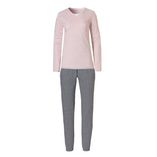 By Louise Ladies Pyjama Set Long Cotton Pink / Grey