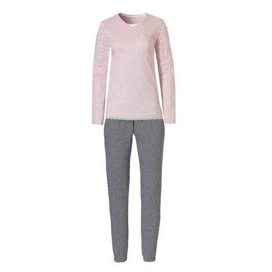 By Louise By Louise Ladies Pyjama Set Long Cotton Pink / Grey