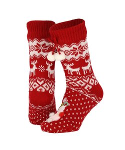 Apollo Ladies Christmas Socks With Non-Slip Red