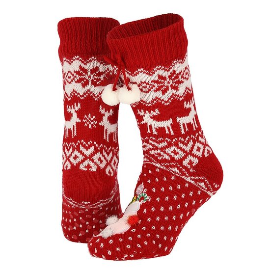 Apollo Apollo Ladies Christmas Socks With Non-Slip Red