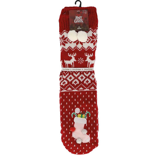 Apollo Apollo Ladies Christmas Socks With Non-Slip Red