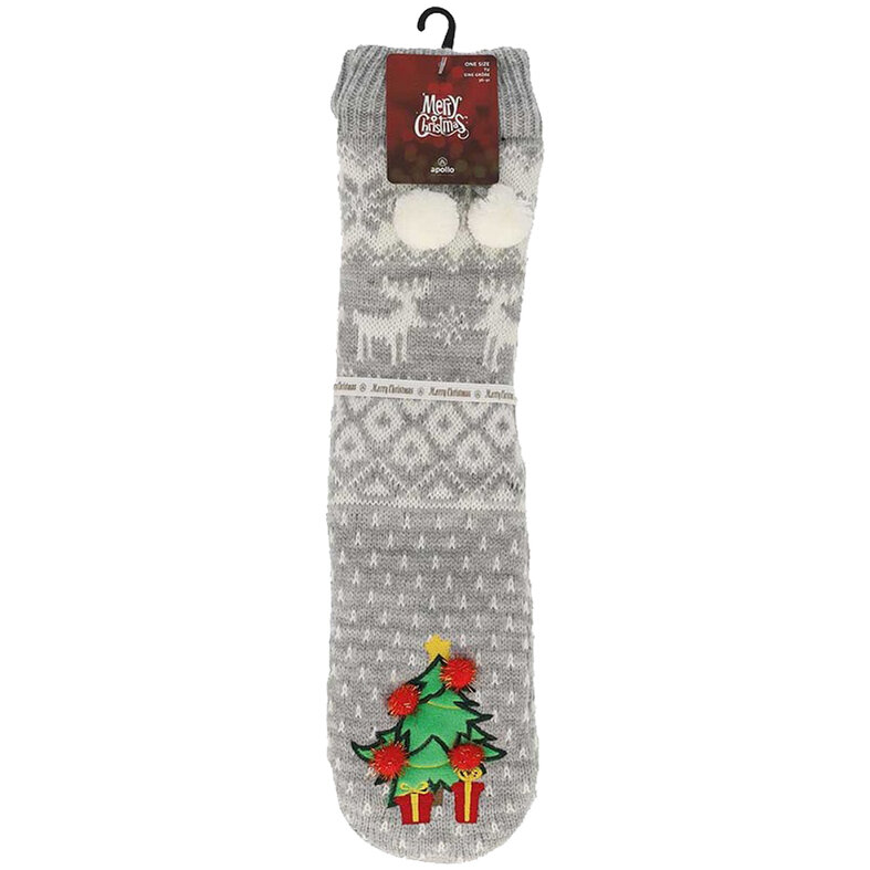 Apollo Apollo Ladies Christmas Socks With Non-Slip Grey
