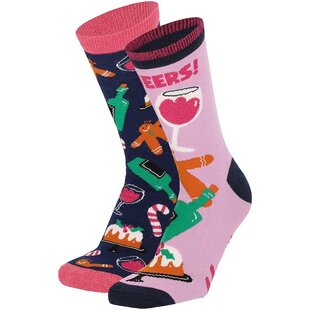 Apollo Ladies Funny Christmas Socks Gingerbread Wine 2-Pack