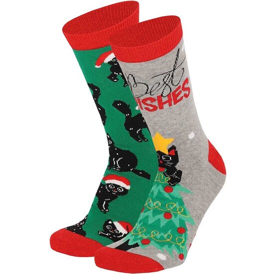Apollo Apollo Ladies Funny Christmas Socks Christmas Cat 2-Pack