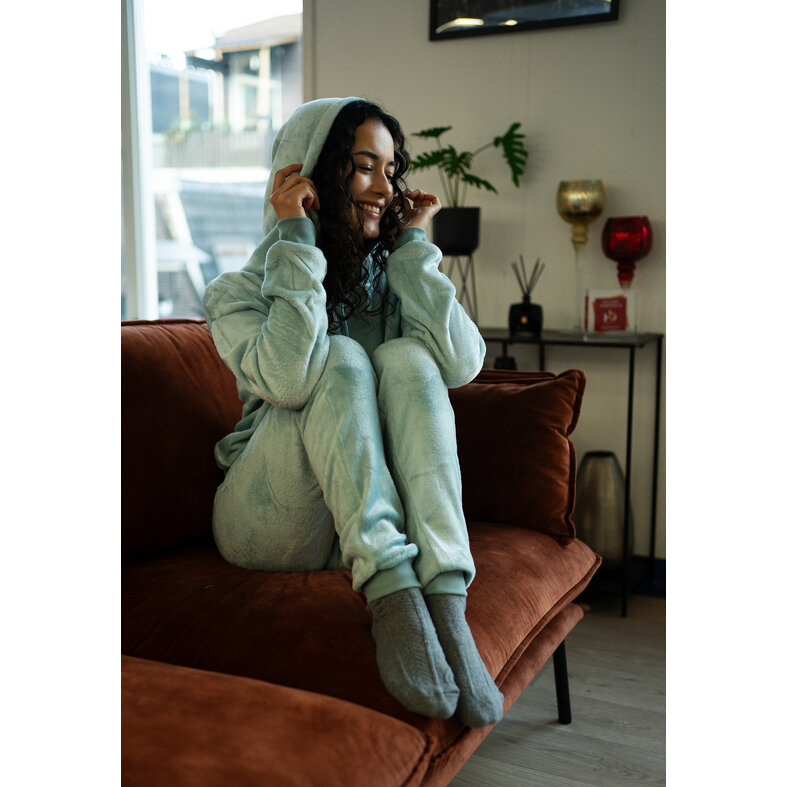 Apollo Apollo Dames Huispak Loungewear Fleece Incl Capuchon Pastel Blauw