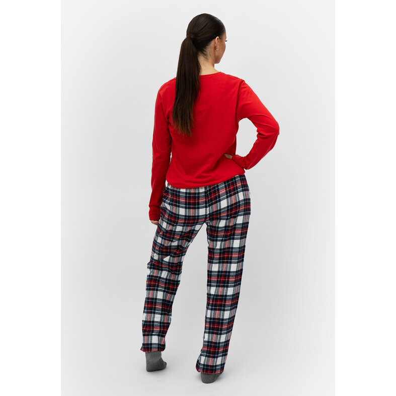 By Louise By Louise Dames Pyjamabroek Geruit Flanel Rood/Blauw