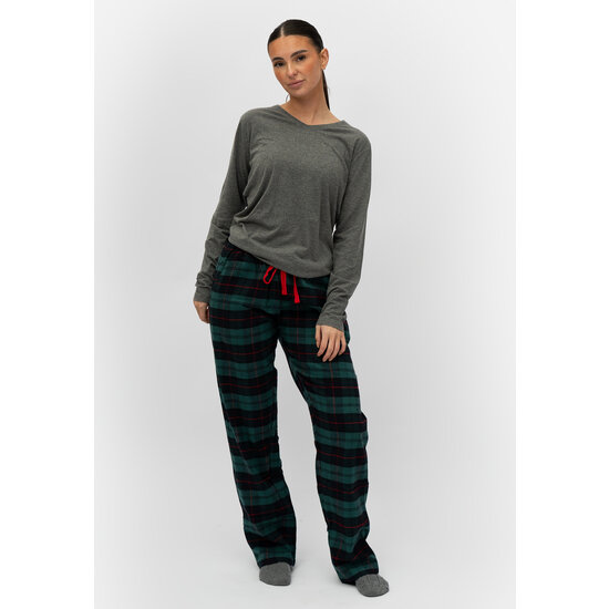 By Louise By Louise Ladies Pyjama Pants Checkered Flannel Green