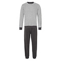 Phil & Co Phil & Co Lange Heren Winter Pyjama Set Badstof Gestreept Grijs/Zwart