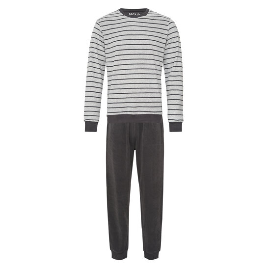 Phil & Co Phil & Co Long Men's Winter Pajama Set Terry Striped Gray/Black