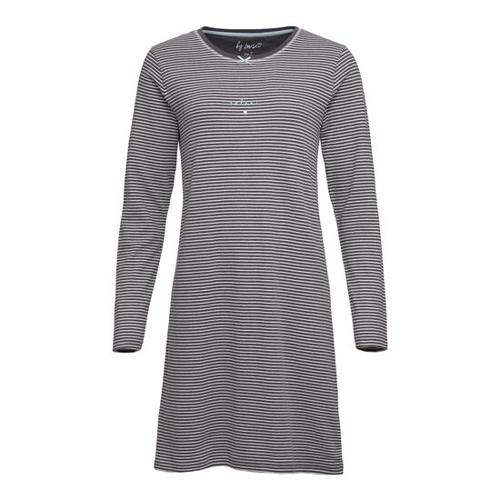 By Louise By Louise Ladies Nightshirt Interlock Long Sleeve Anthracite Striped