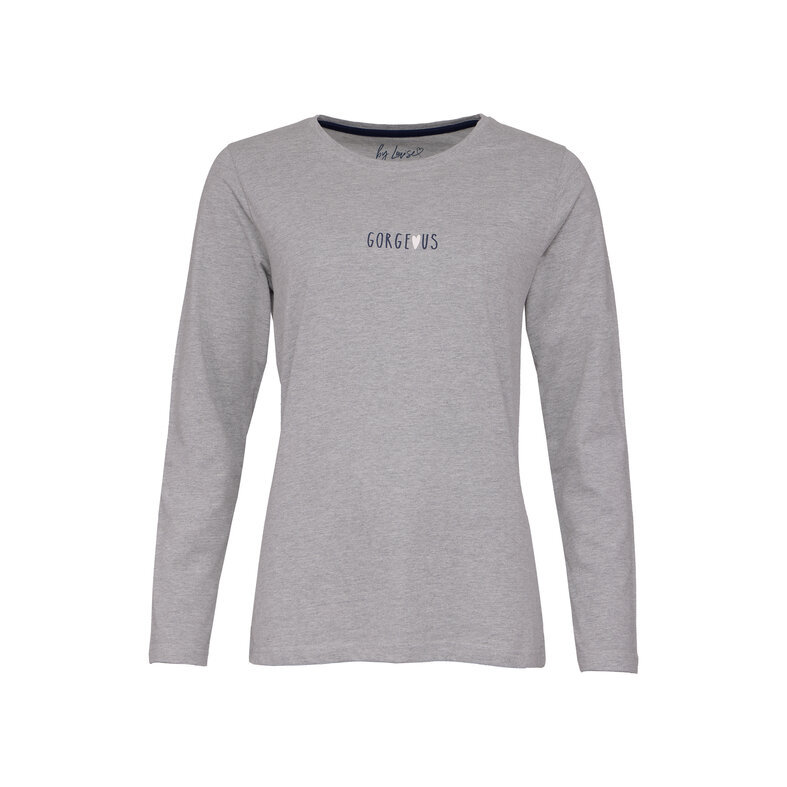 By Louise By Louise Dames Pyjama Set Lang Katoen Grijs / Donkerblauw Gestreept