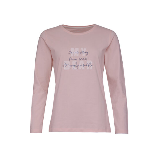 By Louise By Louise Dames Pyjama Set Lang Katoen Roze / Grijs Gestreept