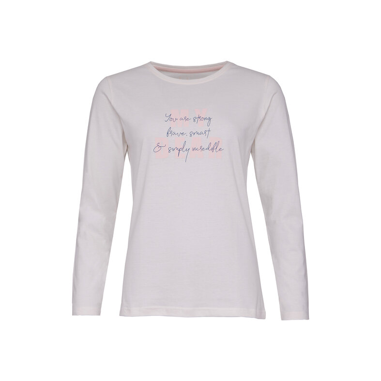 By Louise By Louise Dames Pyjama Set Lang Katoen Off White / Donkerblauw Gestipt