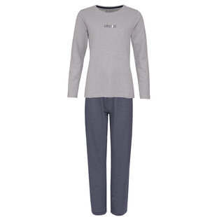 By Louise Dames Pyjama Set Lang Katoen Grijs / Donkerblauw Gestreept