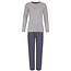 By Louise By Louise Dames Pyjama Set Lang Katoen Grijs / Donkerblauw Gestreept