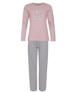 By Louise Dames Pyjama Set Lang Katoen Roze / Grijs Gestreept