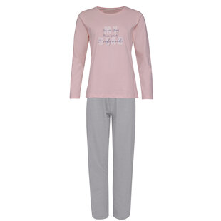 By Louise Ladies Pyjama Set Long Cotton Pink / Gray Striped