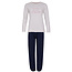 By Louise By Louise Ladies Pyjama Set Long Cotton Off White / Dark Blue Dotted