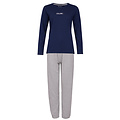 By Louise By Louise Dames Pyjama Set Lang Katoen Donkerblauw / Grijs Gestipt