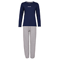 By Louise By Louise Ladies Pyjama Set Long Cotton Dark Blue / Grey Dotted