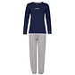 By Louise By Louise Ladies Pyjama Set Long Cotton Dark Blue / Grey Dotted