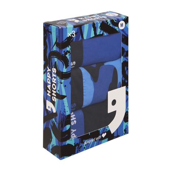 Happy Shorts Happy Shorts Men's Boxer Shorts Trunks Camouflage Blue/Black 3-Pack